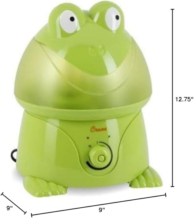 Crane Ultrasonic Cool Mist Animal Humidifier for Kids Bedroom and Nursery, 1 Gallon Easy Clean, Adjustable Settings, Frog Humidifier