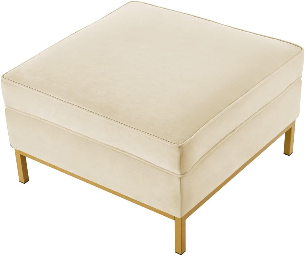 24KF Large Velvet Ottoman - Padded Cushion Foot Rest for Living Room - Cream