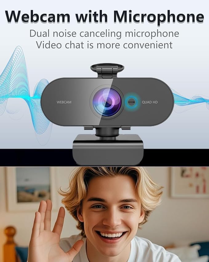 2K webcam for pc with Microphone,Privacy Cover Slider Streaming Web cam for Mac Laptop,usb external computer camera for desktop,best Full Hd face cam for video Conference,gaming,Zoom, microsoft teams