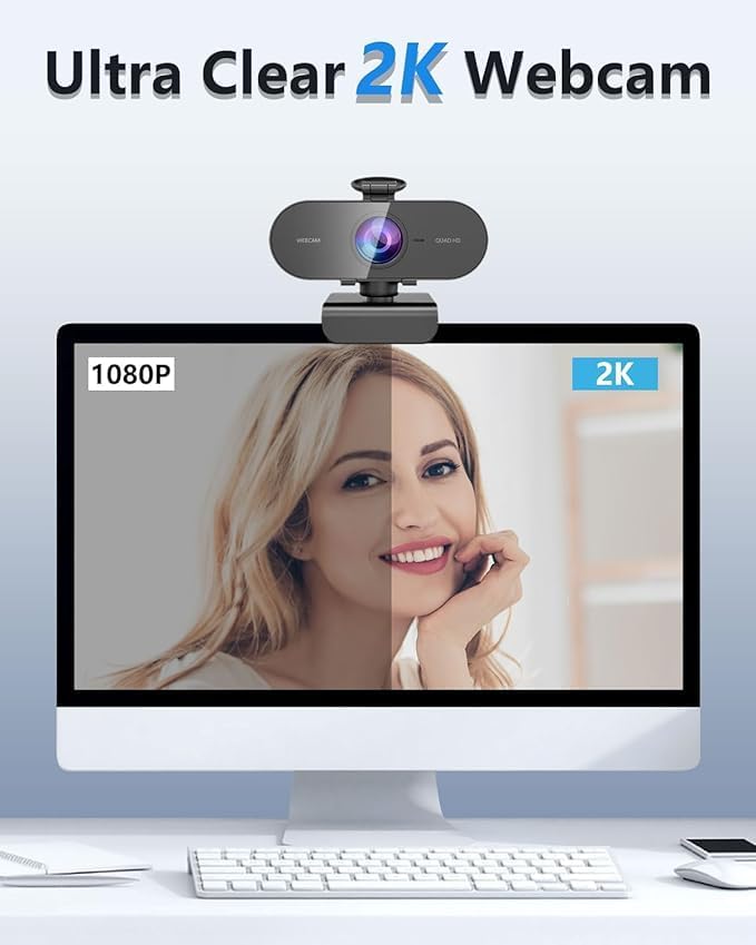 2K webcam for pc with Microphone,Privacy Cover Slider Streaming Web cam for Mac Laptop,usb external computer camera for desktop,best Full Hd face cam for video Conference,gaming,Zoom, microsoft teams