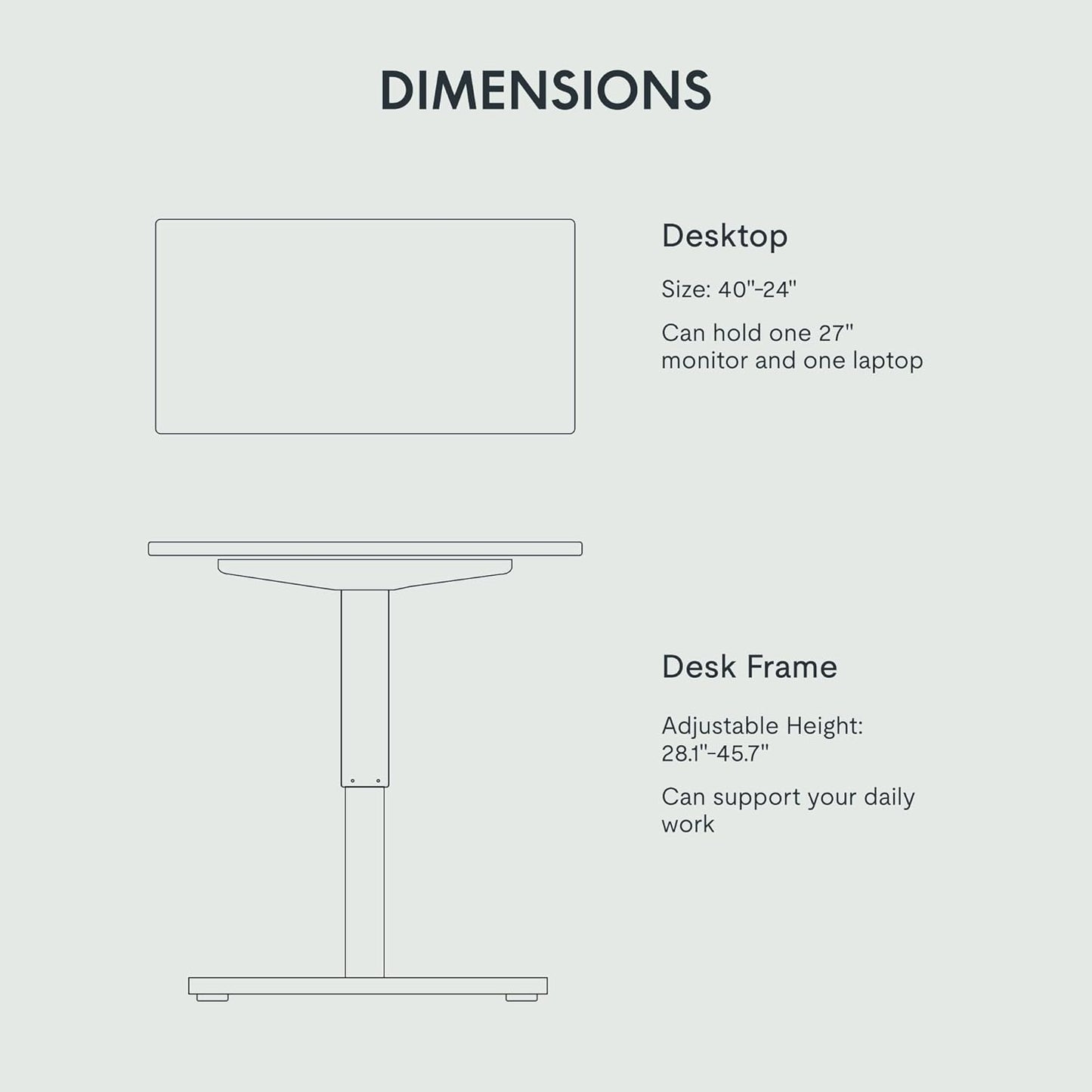 FLEXISPOT EN1 One-Piece Standing Desk, 40 x 24 Inches Large Height Adjustable Desk, Electric Sit Stand Desk Home Office Table Computer Workstation (White Frame + Black Desktop, 2 Packages)