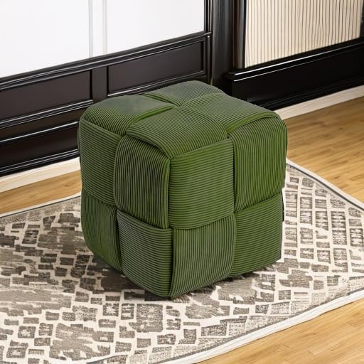 Ottoman Foot Rest Soft and Comfortable Ottoman Square Corduroy Woven Design Sofa Stool (Green)