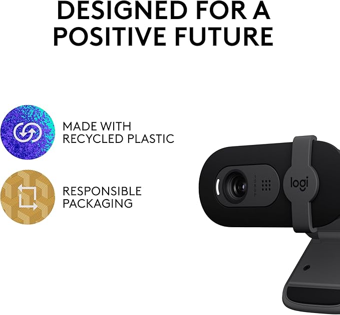 Logitech Brio 101 Full HD 1080p Webcam for Meetings, Streaming, Desktop, Laptop, PC - Built-in Mic, Shutter, USB-A, Teams, Zoom - Black