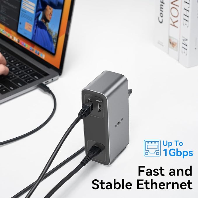 100W GaN Charger USB-C Docking Station, 4K HDMI, 10 Gbps Fast Data Transfers, Gigabit Ethernet Port, USB C Dock for MacBook Pro, Dell, iPhone 16/15, iPad, Laptop and More