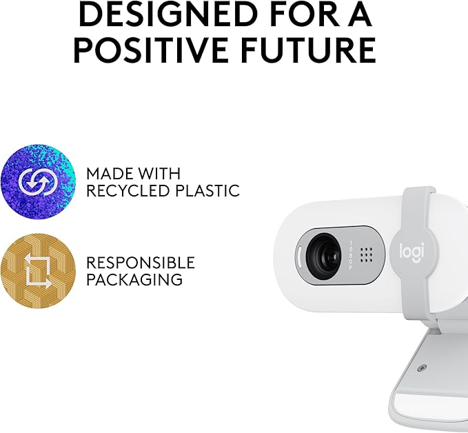 Logitech Brio 100 Full HD 1080p Webcam for Meetings, Streaming, Desktop, Laptop, PC - Built-in Mic, Shutter, USB-A, Teams, Zoom - Off-White