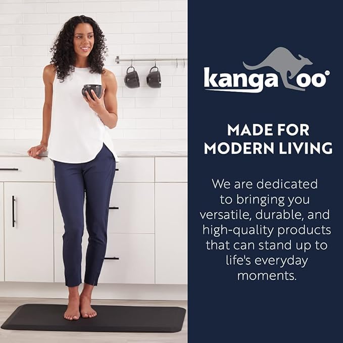 KANGAROO Thick Ergonomic Anti Fatigue Mats for Kitchen Floor, 70x24 Runner, Cushioned Standing Office Desk Mat, Waterproof Scratch Resistant Topside, Supportive All Day Comfort Padded Foam Rugs, Black