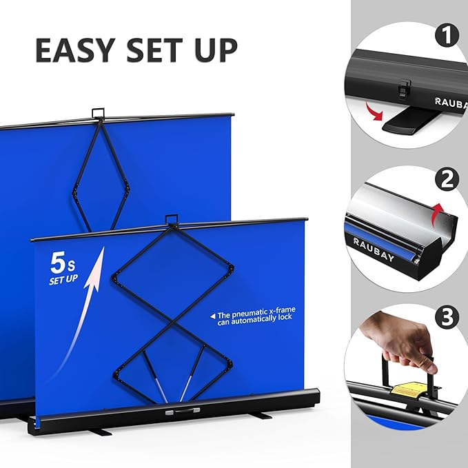 【Wider Style】 RAUBAY 78.7 x 82.7in Large Collapsible Blue Screen Backdrop Portable Retractable Chroma Key Panel Photo Background with Stand for Video Conference, Photographic Studio, Streaming