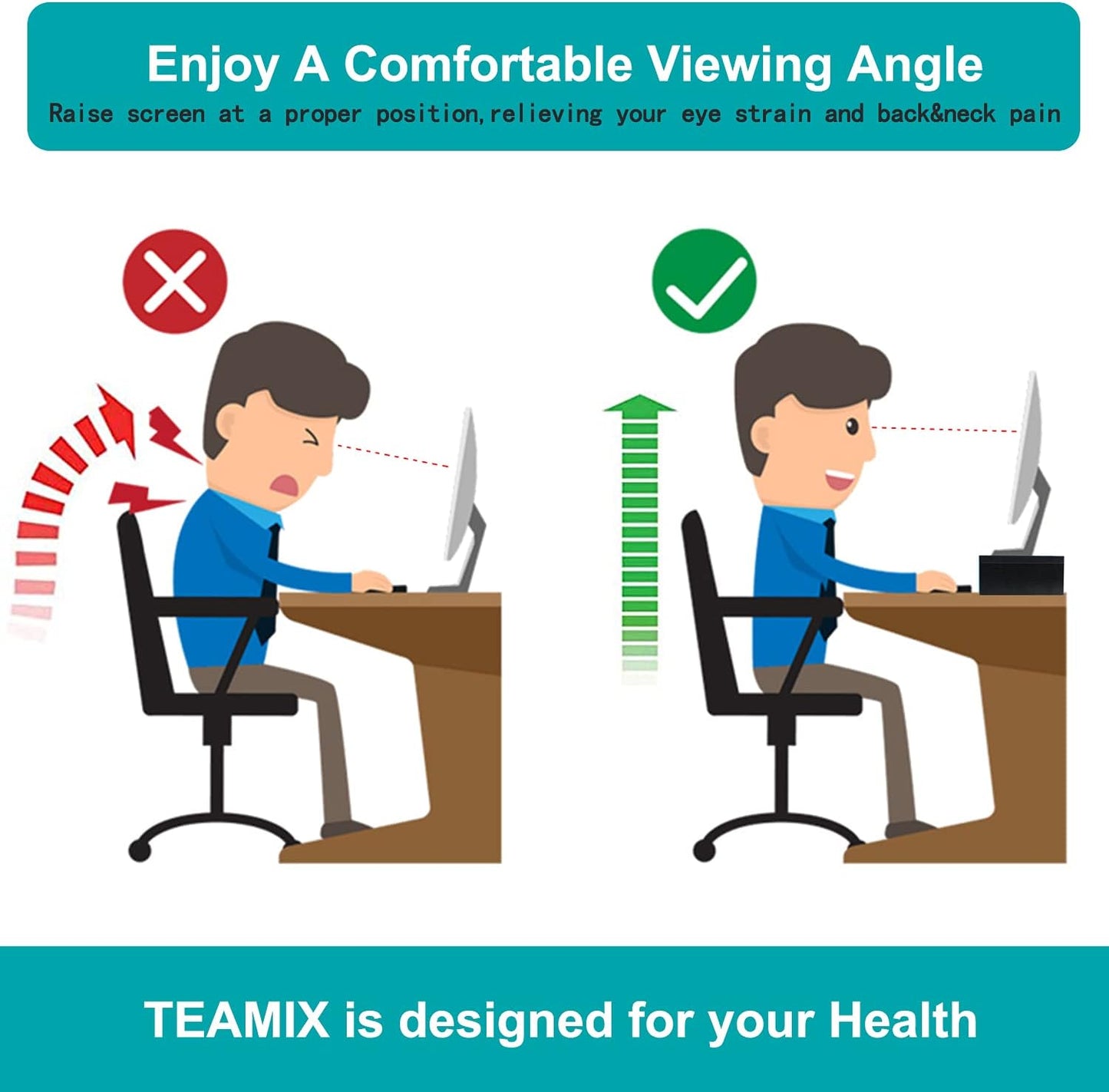 TEAMIX 14.2 inch Monitor Stand Riser, Wood Monitor Riser with Storage for Desk Small Monitor Stand TV/Screen/PC/Laptop Riser Computer Stand Desktop Shelf (Black-14.2 inch)