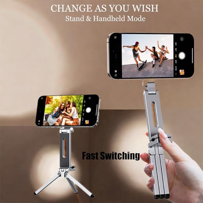 Esimen Magnetic Phone Tripod Stand for iPhone 16/15/14/13/12 Series, Foldable Pocket-Size Alloy Holder with 360° Rotation, Strong MagSafe Grip, 1/4" Screw Mount, Portable Desk & Travel Vlog Stand
