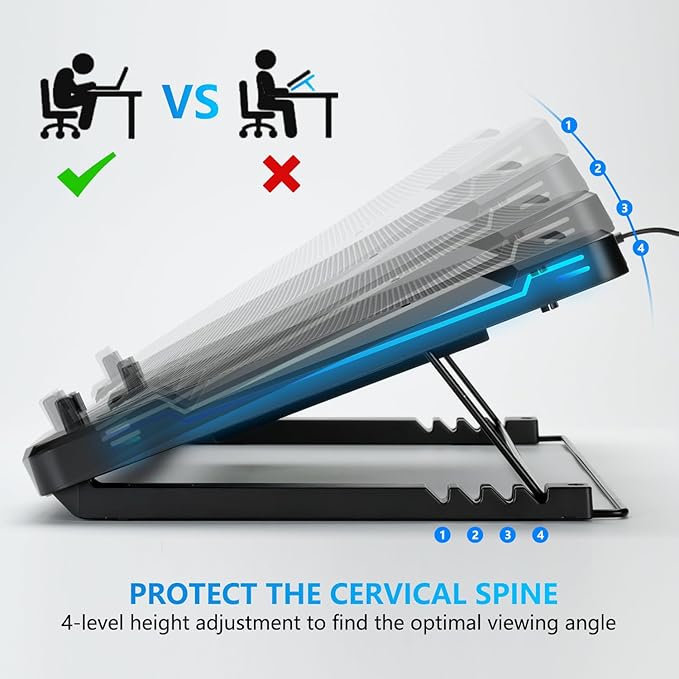 G-STORY Gaming Laptop Cooling Pad with Movable Fan and Automatic Speed Adjustable by Temperature,Music Sync RGB Light,Low Noise Laptop Cooler 3 Speed 1500/1750/2000RPM(140MM) Stand 12â18" Notebook