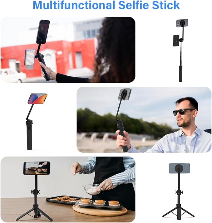 PHOPIK 35" Magnetic Selfie Stick Phone Tripod, Extendable Phone Tripod with Cold Shoe and Remote,Compatible with iPhone/Android/Sport Camera Perfect for Video Recording/Selfies/Insta360 x5(Black)