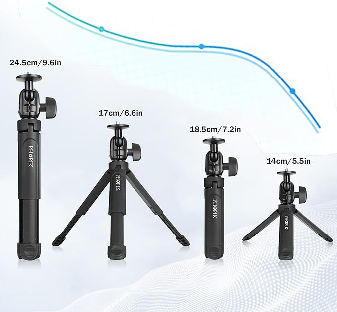 PHOPIK Video Tripod with 360°Ball Head and Cold Shoe for Gopro/Camera/Insta360 x5-Selfie Stick Tripod for iPhone/Android/Samsung Google Smartphone