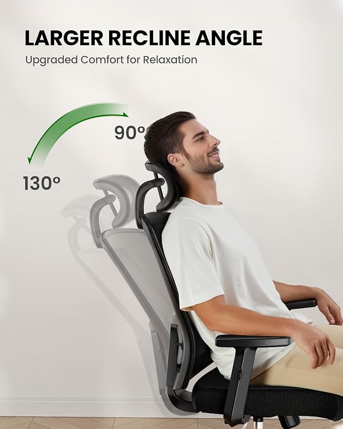 Marsail Ergonomic Office Chair Ergonomic Gaming Chair with Lumbar Support, 2D Headrest, Adjustable Armrests, Contoured Seat Cushion, Computer Desk Chair with Wheels for Home and Office