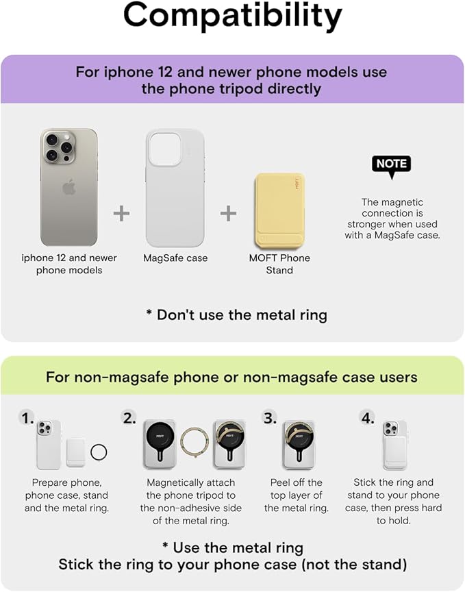 MOFT Phone Tripod Stand Selfie Stick for iPhone, Multi-Angles iPhone Stand, Lightweight & Portable Phone Holder, Strong Magnets, MOVAS Vegan Leather, Travel Essentials, Panna Cotta (Without Card Slot)