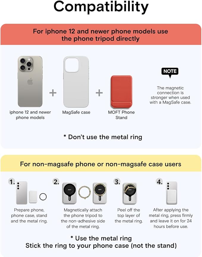 MOFT Phone Tripod Stand Selfie Stick for iPhone, Multi-Angles iPhone Stand, Lightweight & Portable Phone Holder, Strong Magnets, MOVAS Vegan Leather, Travel Essentials, Sunset (Without Card Slot)