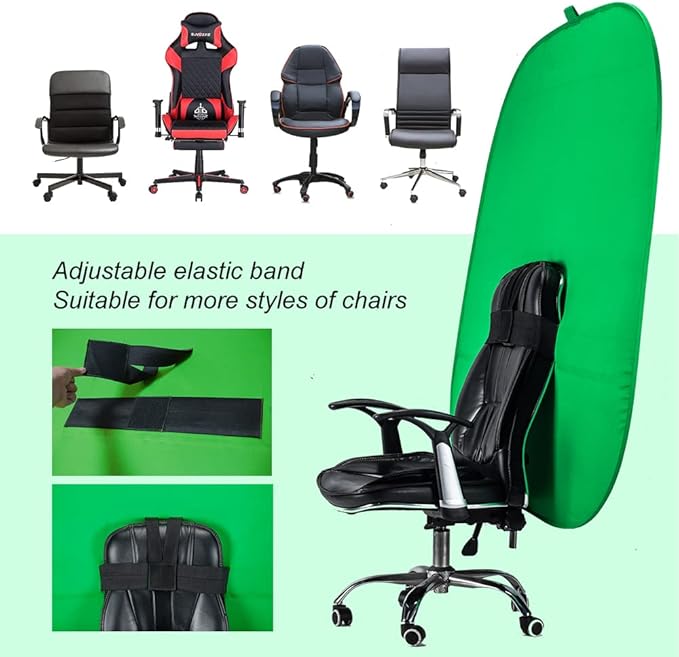 Portable Green Screen Chair, 59 in Greenscreen Backdrop with Stand Double Sided Foldable Green Background, Chroma Key, for Video Chats and Meetings, Photography, Photo Zoom, Streaming Games