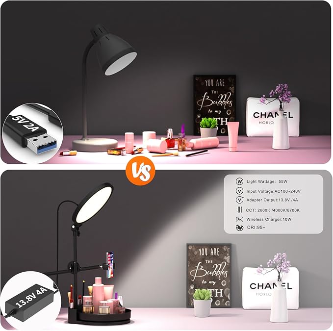 Desk Ring Light with Stand,55W Dimmable Full Screen Ring Light,with Rotating Storage Box,Pen Holder Stand,Phone Holder&Controller (Black-RGB, 10.5)