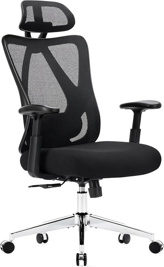 Sweetcrispy Ergonomic Office Desk Chair,2D Armrest Adjustable Lumbar Support & Headrest,High Back Rolling Work Swivel Computer Chairs with Wheels,135°Tilt Function,Inky Black