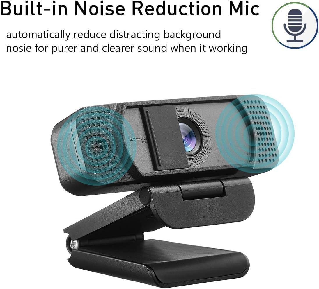 1080P Webcam with Microphone for PC Streaming, Web Camera for Desktop with Privacy Cover, 100° Wide Angle, Auto Light Correction, USB Plug&Play Web Cam for OBS/Gaming/Zoom/Skype/FaceTime/Teams/Twitch