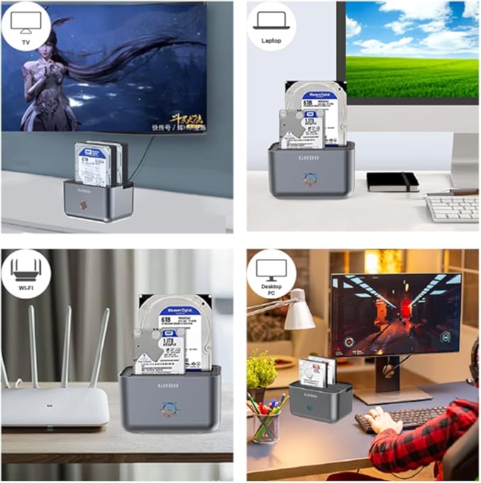 GODO Hard Drive Docking Station to USB 3.0,Dual Bay Hard Drive Dock for SATA 2.5/3.5 inch HDDs/SSDs with LED Indicator,Support Offline Clone/Duplicator