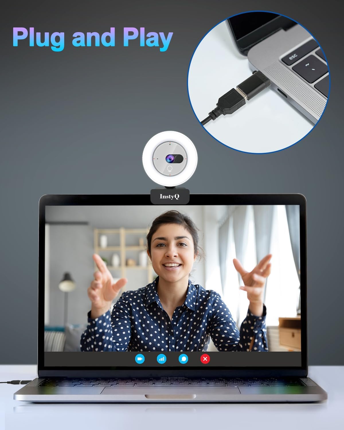 Webcam with Microphone, 2K Web Cam for PC/Desktop Computer/Laptop/MAC, Privacy Cover & Light, USB Plug and Play, Streaming Camera for Zoom/Skype/Teams/Video Calling/Studying and Conference