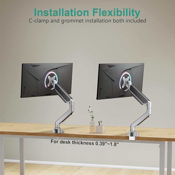 WALI Ultrawide Monitor Arm for 13 to 49 Inch Heavy Duty Curved Screens, Adjustable Gas Spring Single Monitor Desk Mount with 2 USB 3.0 Ports, Holds 33 lbs, 75x75/100x100 VESA, Silver (GSMU001)