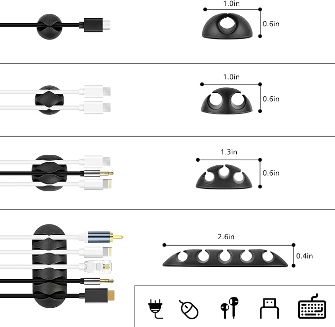 Cable Management Organizer Kit 2 Cable Sleeve Split with 41Self Adhesive Cable Clips Holder, 10pcs and 2 Roll Self Adhesive tie and 100 Fastening Cable Ties for TV Office Home Electronics etc