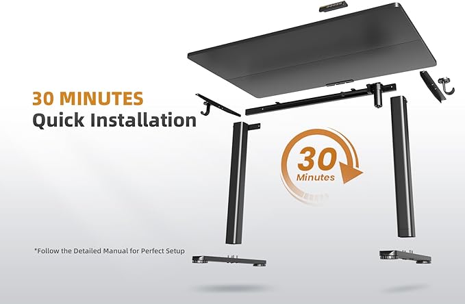 YDN Electric Standing Desk Adjustable Height, 48 x 24 Inches Stand up Desk with Cable Management, Home Office Desks with Splice Board & Black Frame, Black Top