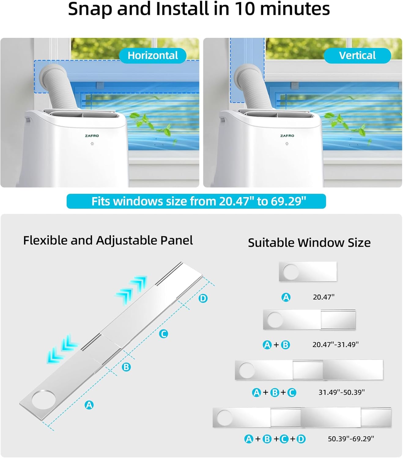ZAFRO 10000 BTU Portable Air Conditioners (6000 BTU SACC), AC Unit for Bedroom with Drainage-free Cooling, Fan & Dehumidifier, 47dB Quiet, 24H Timer, APP Control/Remote/LED Display
