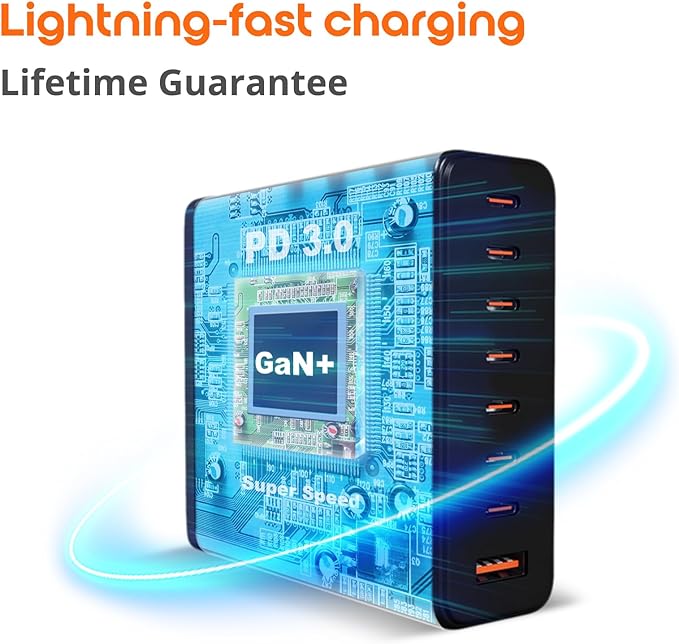 Upgraded 240W 8 Ports GaN Charger, USB Charging Hub, Multi USB C Charger Station, USB-C Charging Hub for MacBook Pro/Air/iPad Pro/iPhone/Samsung Galaxy Note
