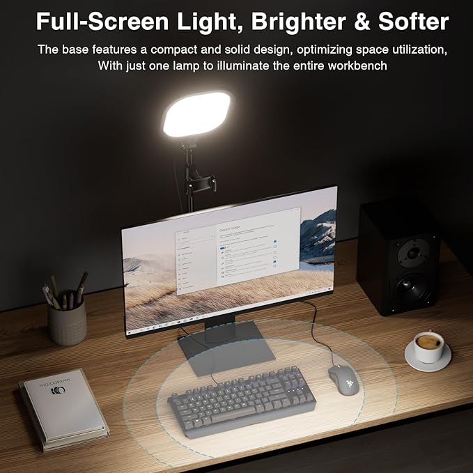 2 Packs Video Conference Lights for Zoom Meeting, Podcast Lighting Kit for Working from Home Office, Desktop Video Light with Stand and Phone Holder CRI 97.8