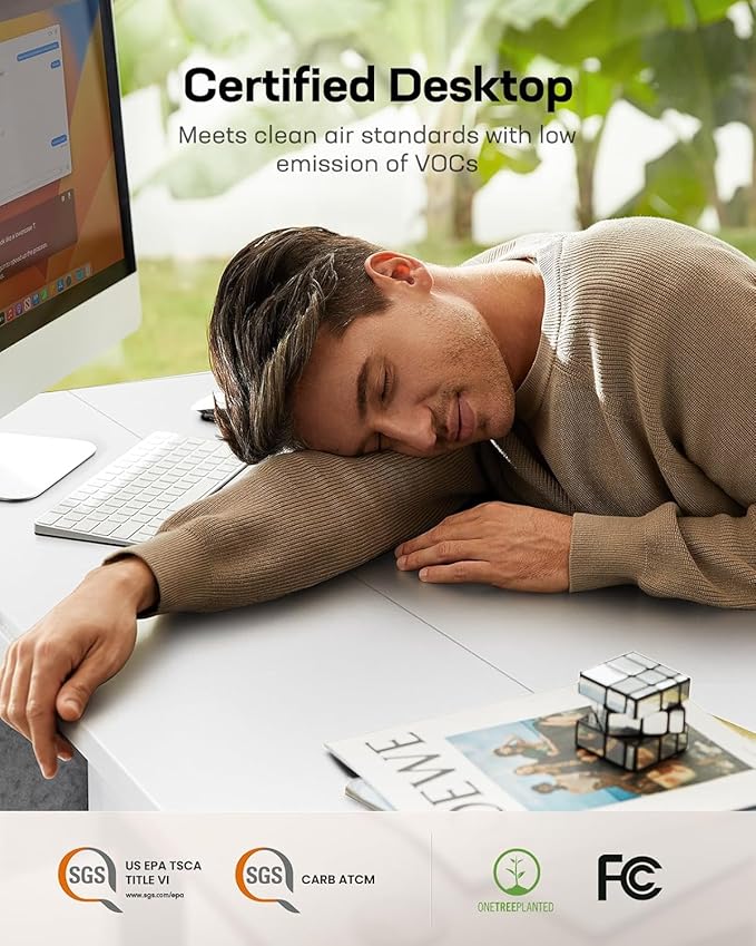 HUANUO Electric Standing Desk, 40 x 24 Inch Height Adjustable Computer Desk with Storage Bag, 4 Height Memory Settings, Sit Stand Up Desk for Home Office, White