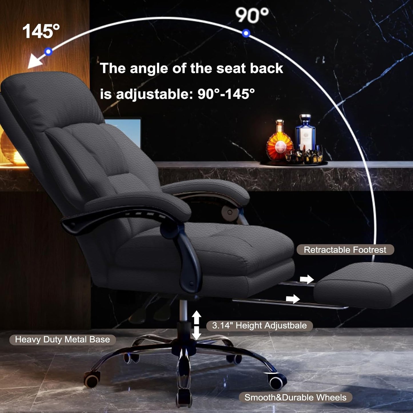 Executive Office Chair Comfortable Desk Chairs with Foot Rest High Back Computer Gaming Chairs Reclining PU Leather Swivel Work Chair for Home Office