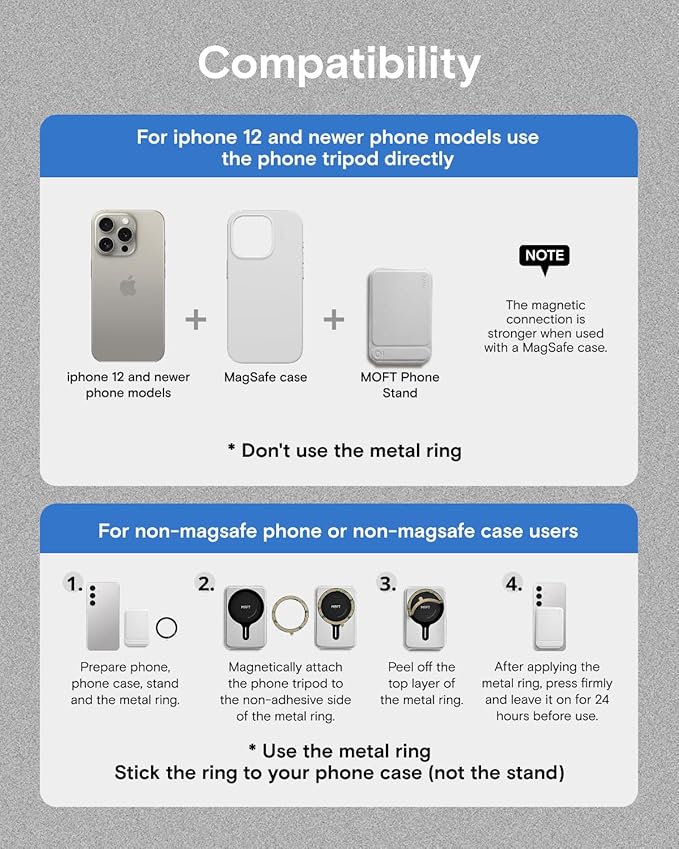 MOFT Phone Tripod Stand Selfie Stick for iPhone, Multi-Angles iPhone Stand, Lightweight & Portable Phone Holder, Strong Magnets, MOVAS Vegan Leather, Travel Essentials, Misty Cove (Without Card Slot)