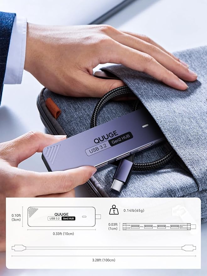 USB C Hub 10Gbps, Type C to USB Multiport Adapter, USB C to USB Extender USB 3.2 Gen 2 Protocol, for MacBook, iMac, Surface, Mobile HDD, and More (3.3ft USB-C Connector, Charging Not Supported)