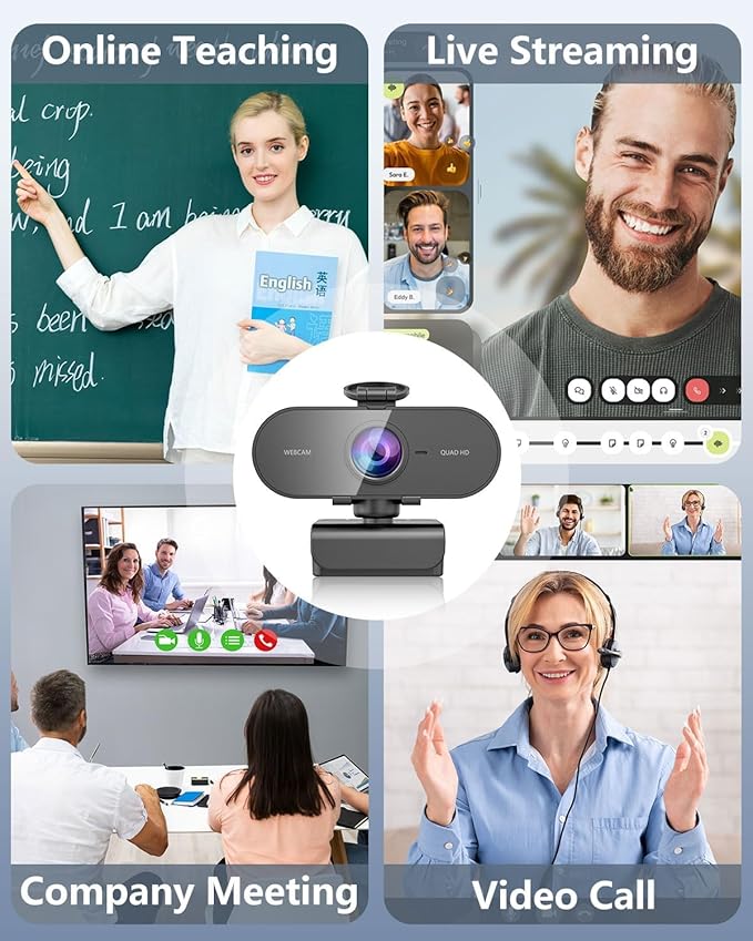 2K webcam for pc with Microphone,Privacy Cover Slider Streaming Web cam for Mac Laptop,usb external computer camera for desktop,best Full Hd face cam for video Conference,gaming,Zoom, microsoft teams