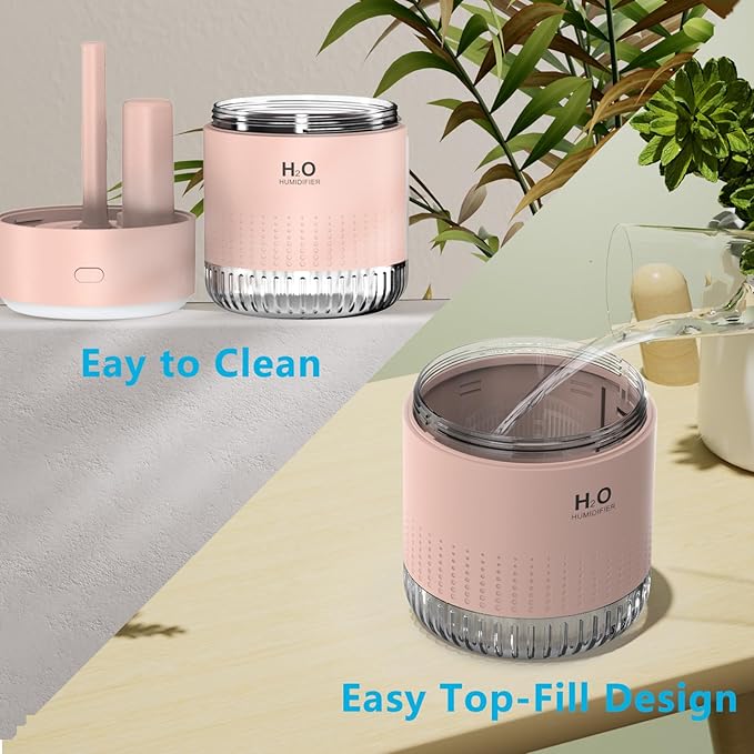 Colorful Mini Humidifier, USB Rechargeable Humidifier, small humidifier, 4 Modes Super Quiet, Humidifiers For Bedroom,Suitable For Travel Office Family Baby Bedroom-Soft Pink