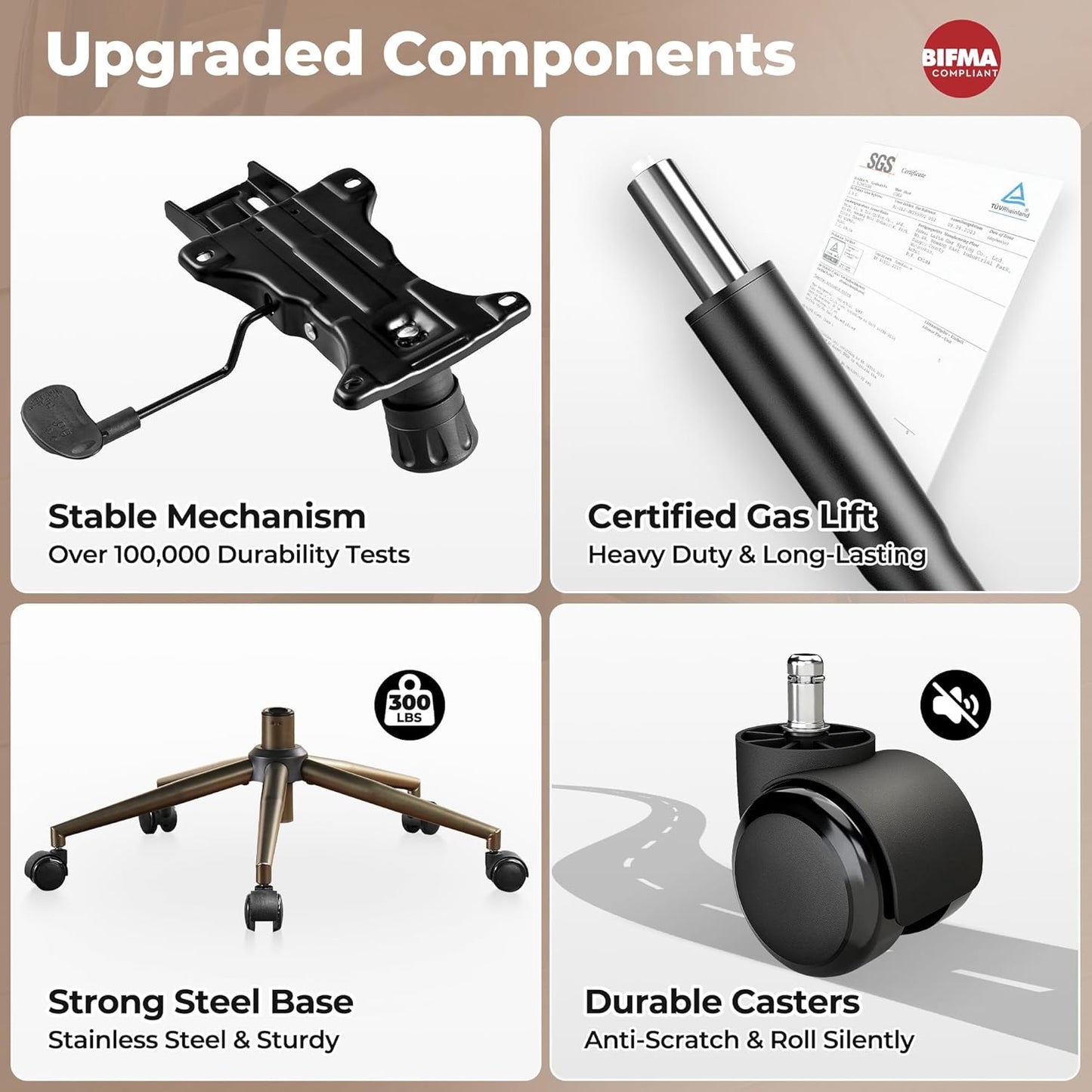 ovios Ergonomic Home Office Chair, Mid-Century Modern Faux Leather Chairs with Thickened Cushions, Comfy High Back Swivel Rolling Executive Computer Armchair (Dark Brown, Suede Leather)