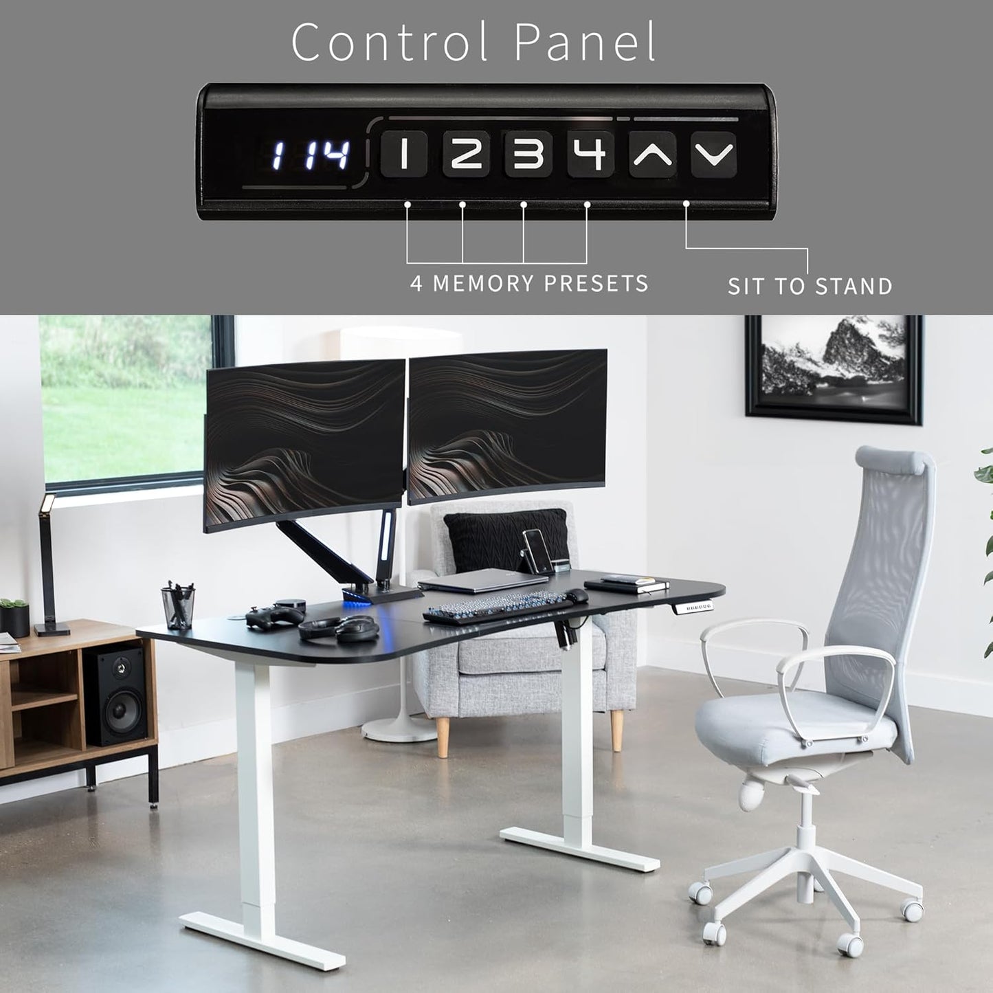 VIVO Electric 63 x 32 in Standing Desk, Memory Height Adjustment, 1B Series, Black Carbon Fiber Top White Frame, DESK-KIT-1W1R