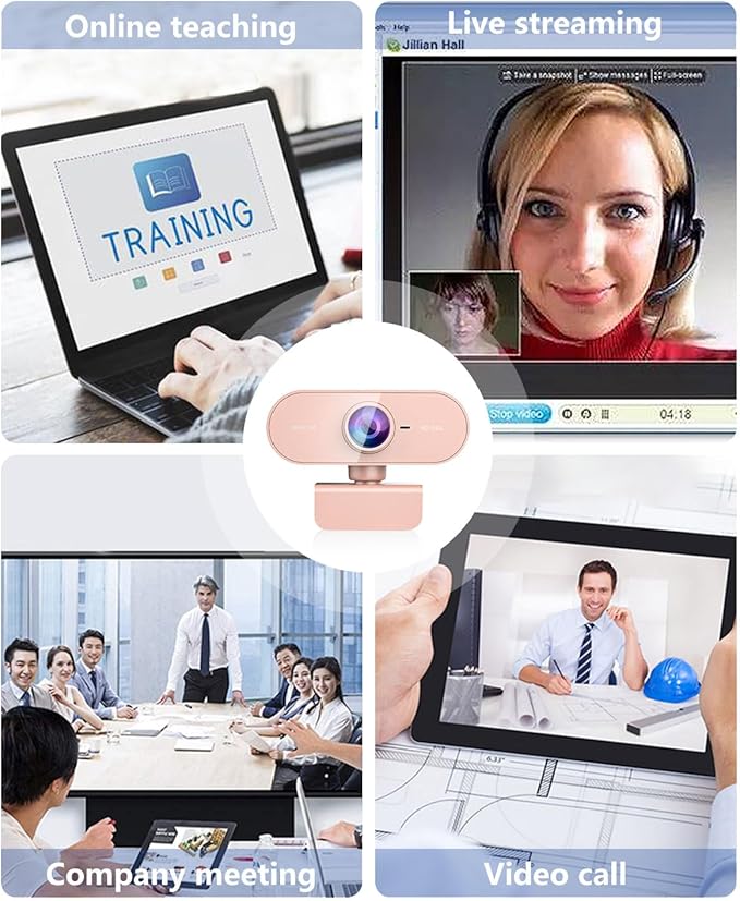 Webcam for pc with Microphone,Full Hd 1080P Pink Streaming Web Cam with Mic for Mac Laptop, Small Computer Camera for Desktop,Cheap Face Cam for Video Conference,Zoom, Gaming Microsoft Teams Meet