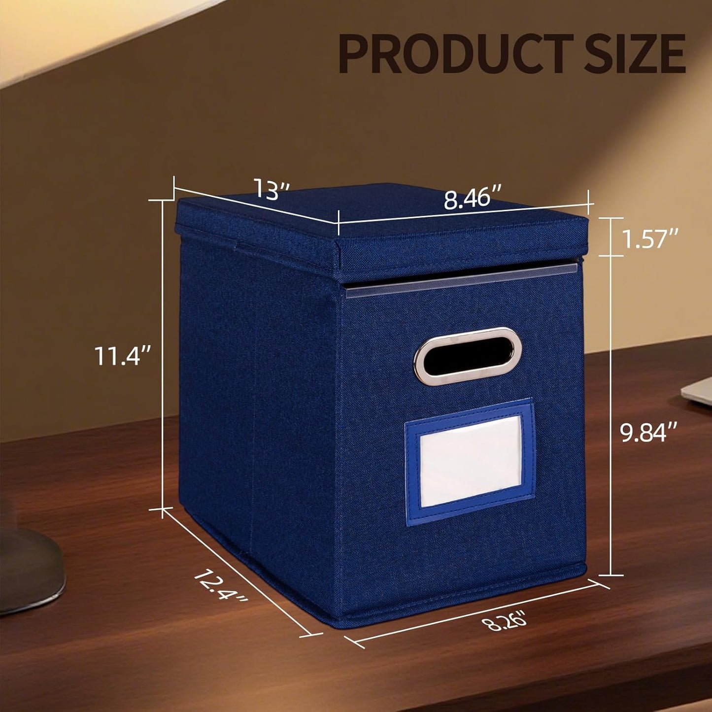 2 Pack Hanging File Folders Organizer with Lid, Letter Size Fabric File Storage Box Collapsible, Portable Office Document Holder with Metal Handle, Smooth PVC Rails, Blue