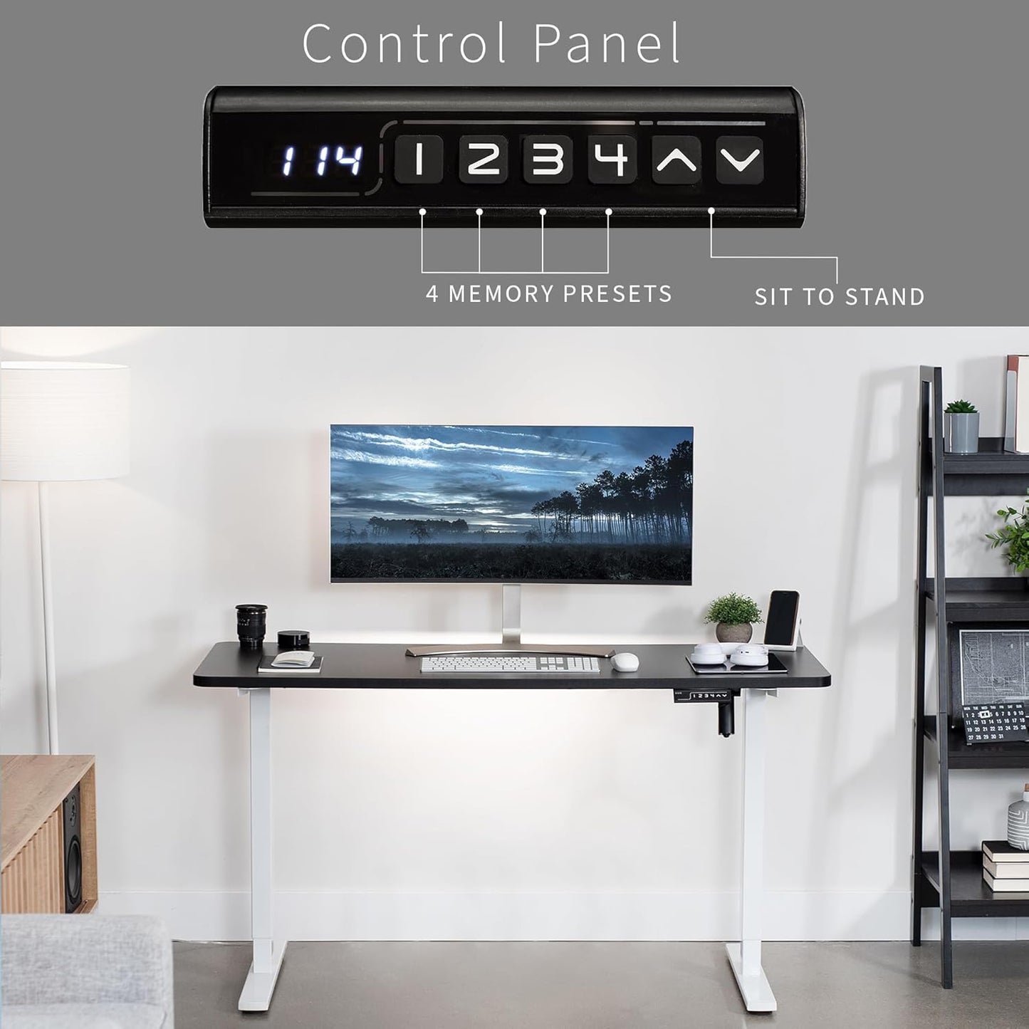 VIVO Electric 60 x 24 in Standing Desk, Memory Height Adjustment, 1B Series, One-Piece Black Top, White Frame, DESK-KIT-1W6B