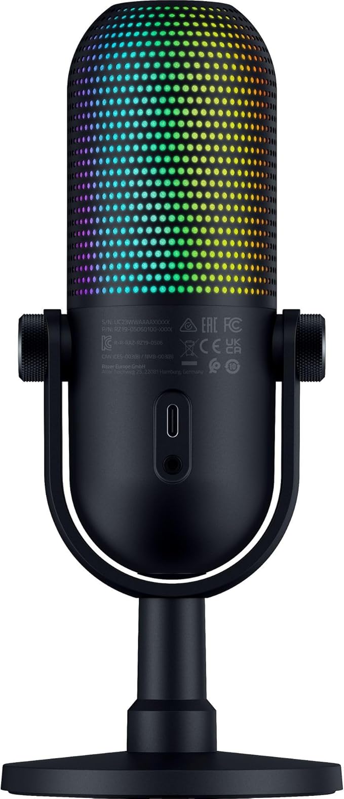 Razer Seiren V3 Chroma RGB USB Microphone: Stream & Game Reactive Lighting - Tap-to-Mute Sensor - Condenser Mic - Digital Gain Limiter & Shock Absorber - PC, Discord, OBS Studio, XSplit - Black