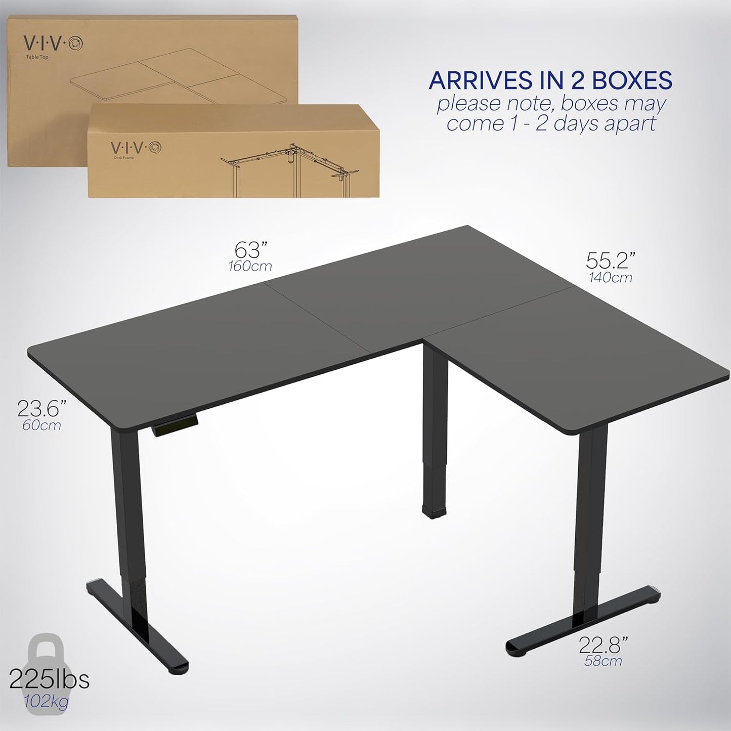 VIVO Electric Corner L-Shaped 63 x 55 in Standing Desk, Memory Height Adjustment, Black Top Black Frame, DESK-E3CTB
