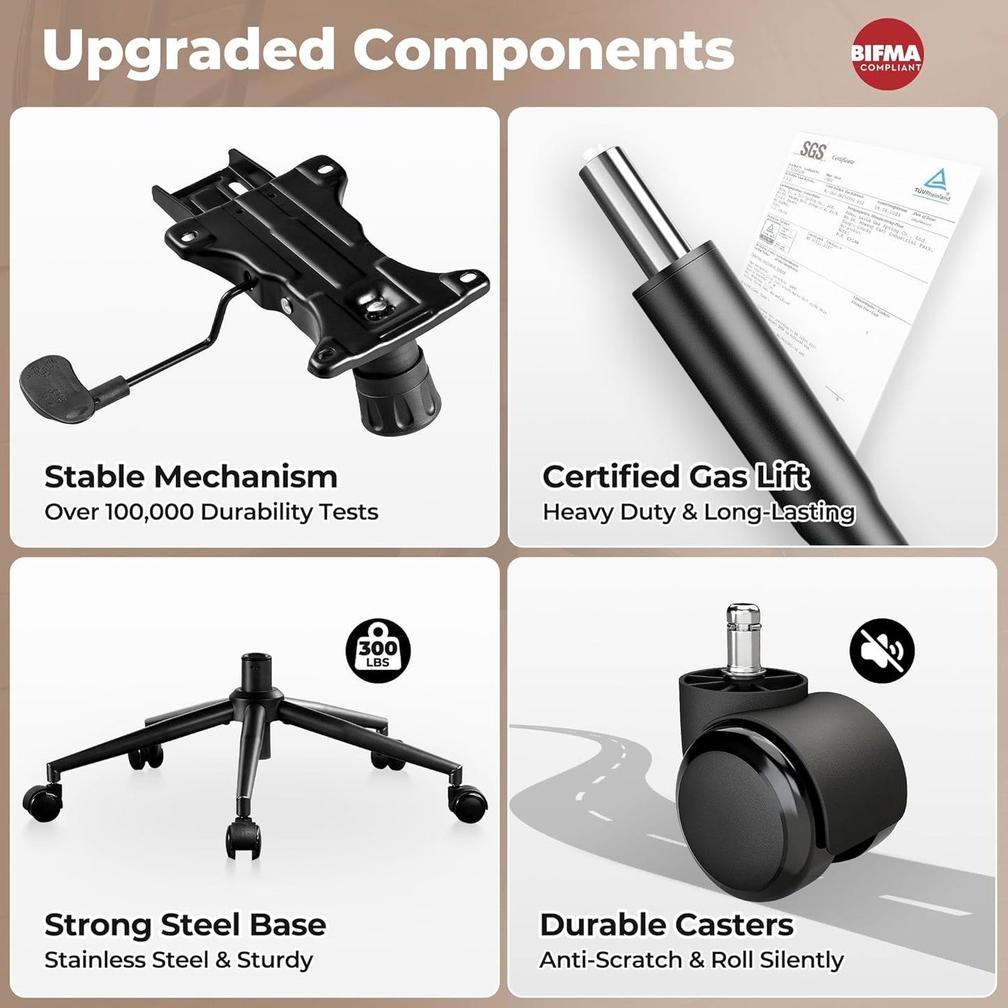 ovios Home Office Chair, Mid-Century Modern Faux PU Leather Chairs with Lumbar Support Comfy Thick Cushion, High Back Ergonomic Swivel Rolling Executive Armchair (Brown, PU Leather)