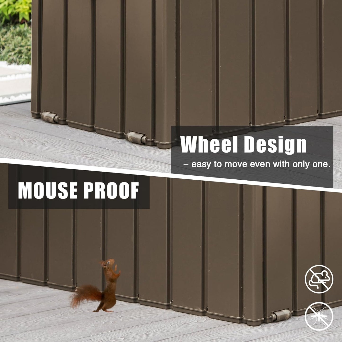 Domi Outdoor Storage Deck Box 120 Gallon, Waterproof Lockable Steel Outdoor Storage Container for Outside Cushions, Garden Tools and Pools Equipment, (Brown)