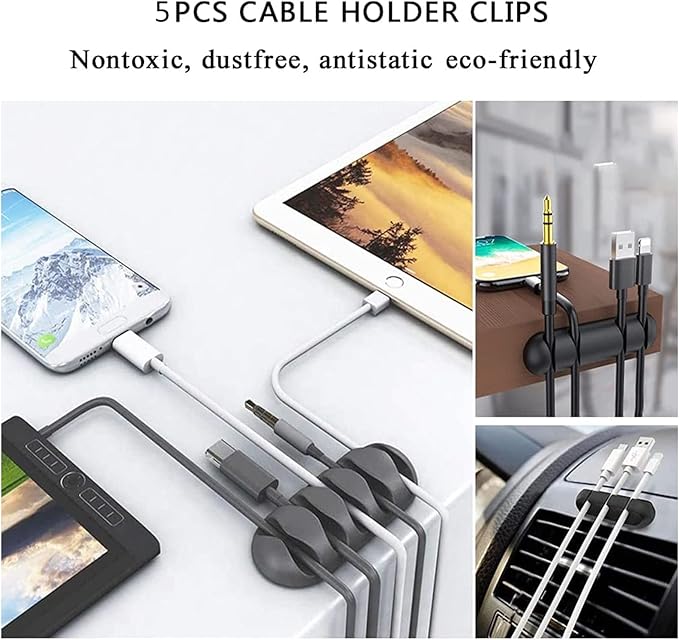 Cable Management Organizer Kit 2 Cable Sleeve Split with 41Self Adhesive Cable Clips Holder, 10pcs and 2 Roll Self Adhesive tie and 100 Fastening Cable Ties for TV Office Home Electronics etc