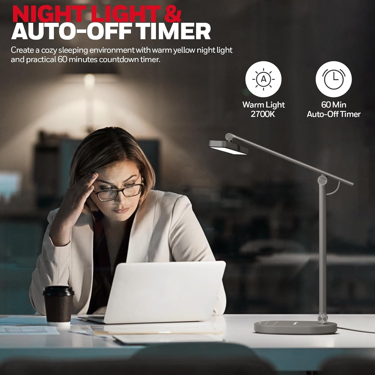 Honeywell Desk Lamp for Home Office, H4 Sunturalux??Eye-Caring LED Desk Light, 700LM Dimmable Desk Lamp with Timer, Adjustable Desk Reading Light, Touch Auto Dimming Table Lamp for Study, Bedroom