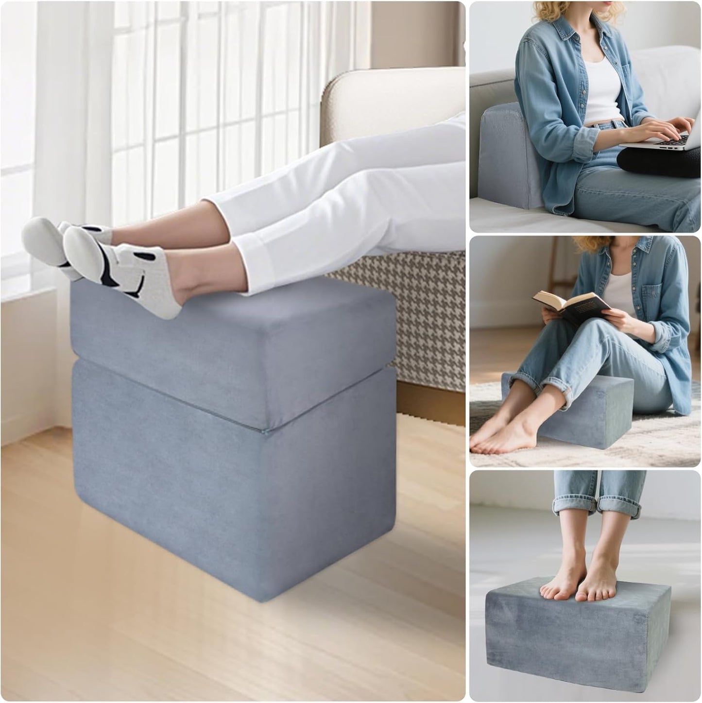 Adjustable Foot Rest for Under Desk - 3-in-1 Ergonomic Foot Stool with Zipper Connection, 6.3"/11.8"/16" Height Adjustable for Office, Home & Gaming (Gray)