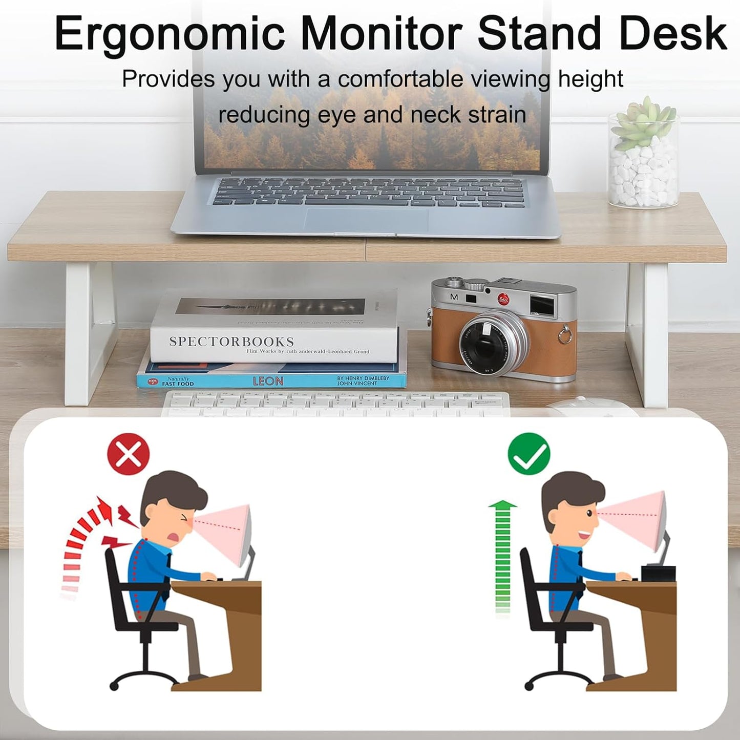 TEAMIX 24 inch Monitor Stand Riser, Wood & Steel Computer Monitor Stand with Storage, Laptop, PC, Printer Stand Riser for Desktop Office Desk Organizers